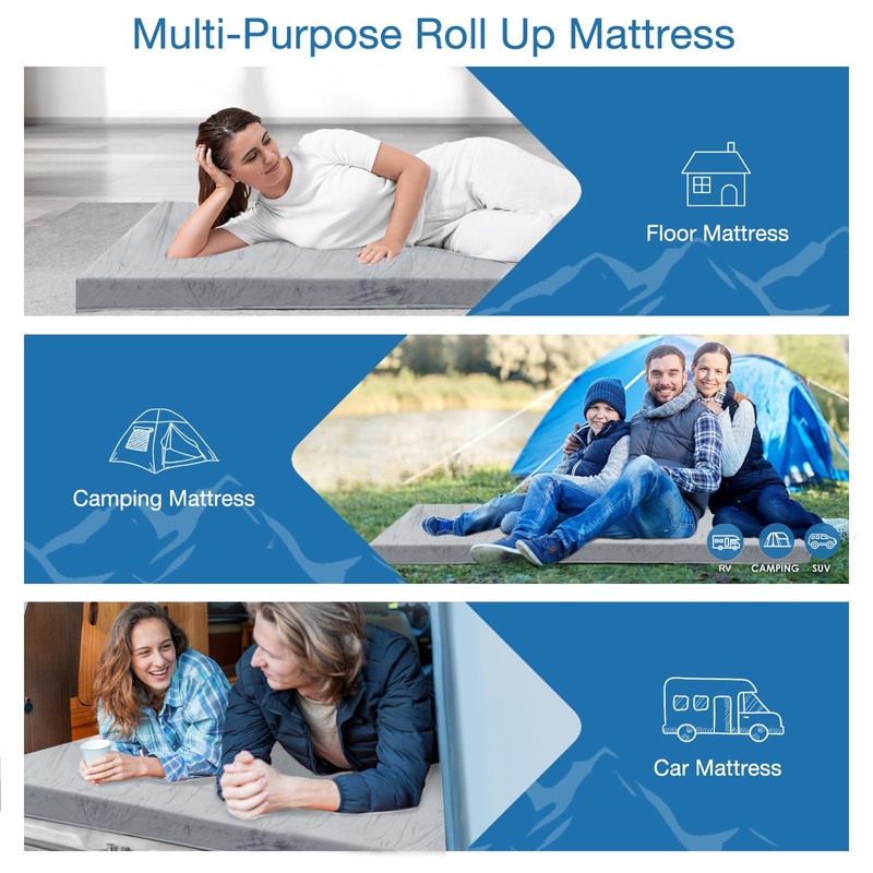 KingChii CertiPUR-US Memory Foam Camping Mattress, Portable Roll Up Travel