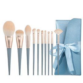 10-Piece Makeup Brush Set, Professional Make-Up Brush, Premium Synthetic Brush Set, Make-Up, Powder Cream, Foundation Eyeshadow, Blush, Eyeshadow, Cosmetic Brush with Cosmetic Bag (Blue)