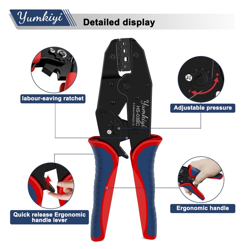 Yumkiyi Crimping Tool for Non-Insulated Open Barrel Terminals, AWG22-10 -