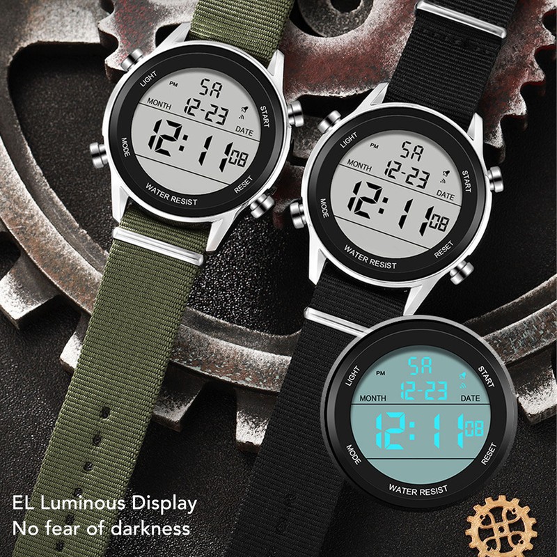 Mens Digital Sports Waterproof Watch Dual Time Zone Stopwatch Calendar