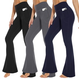 3 Packs Leggings with Pockets for Women, Soft High Waisted Tummy Control Workout Yoga Pants…