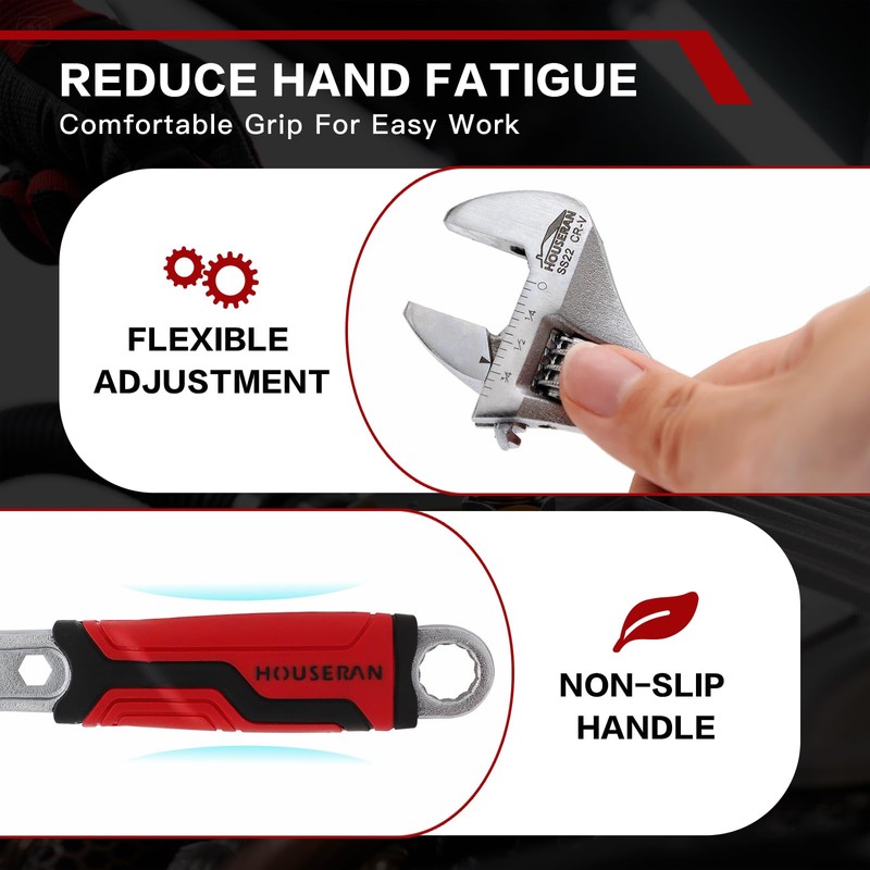 HOUSERAN 6-Inch Adjustable Wrench, Wide Jaw Adjustable Wrench with Anti-Slip