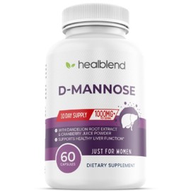 D-Mannose 1000mg Capsules with Cranberry Juice Powder, Hibiscus, and Dandelion Extracts - 30 Day Supply for Urinary Tract Health