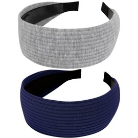 Norbiariz 2 Pack Wide Headbands with Teeth Hair Accessories for Women Non Slip Headband Girls Fashion Cute Head Bands for Women's Hair Navy Blue and Gray