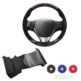 QianBao Compatible with Toyota RAV4 2013-2018/Corolla 2014-2018 Carbon Fiber Leather Hand-Stitched Steering Wheel Cover Sewing Kit