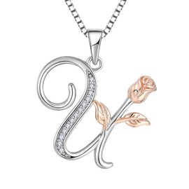 starchenie Alphabet Rose necklace Letter U Necklace Zirconia Pendant 925 Sterling Silver Necklace for Women