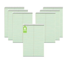 1InTheOffice Steno Pads 6x9, Steno Pads, Spiral Steno Pads, Gregg Rule, Green Tint, 6 x 9, 80 Sheets, 6/Pack