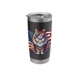 Vintage Domestic Longhair Cat USA Flag Sunglasses Patriotic Stainless Steel Insulated Tumbler
