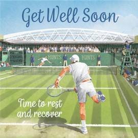 Hunts England - Get Well Soon Tennis Card For Him - Milo's Gallery - Tennis Get Well/Recovery Card - For Tennis Lover, Player, Fan - For Men, Boys - Hope You Feel Better Soon Card