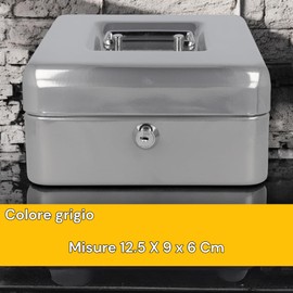 Metal Cash Box 125 x 95 x 60 mm with Lock and 2 Money Keys with Drawer (Grey, 125 x 9.5 x 6 cm)