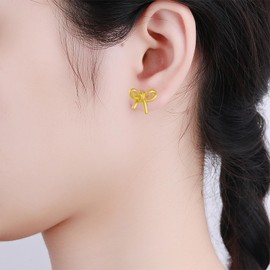 Gold Bow Earrings for Women Gold Silver Bow Earrings Bow Tie Earrings for Holiday Cute Earrings Ribbon for women Gifts (Gold3)