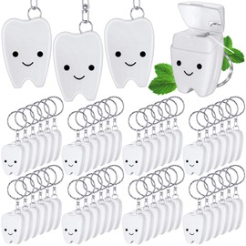 Landical 48 Pcs Mini Dental Floss Keychain Bulk Tooth Shaped Portable Teeth Floss Cleaning for Homeless Party Favors Travel Donated Gifts Teeth Cleaning Oral Care Mint Flavor 15 M /16. 4 Yard