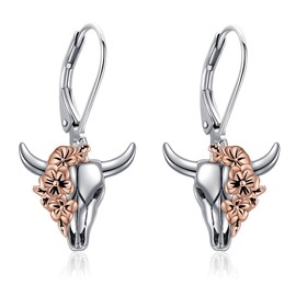 CUPENDA Kuhschädel-Ohrringe aus Sterlingsilber Bullenkopf Totenkopf Klapp-Ohrhänger Western-Schmuck for Damen