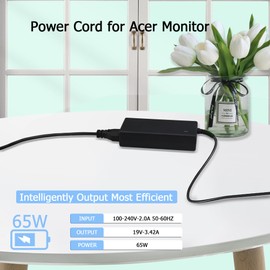 19V AC Power Cord for Acer Monitor R240HY SB220Q SA230 S231HL S232HL H236HL S202HL S230HL S240HL S220HQL S271HL S241HL G246HL Replacement LCD LED Display Power Supply Adapter