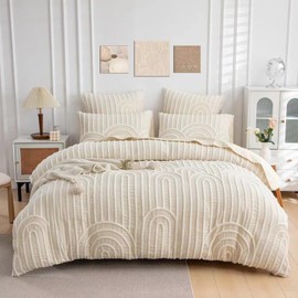 MASINISS Luxurious Tufted Duvet Cover Set 3 Pieces, Premium Textured Cotton Fabric, recycable Chenille Craft Embroidery (All Seasons), Soft,Breathable, Decorative,Queen 90x90''