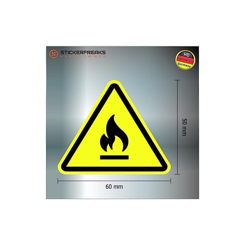 Pack of 8 Warning Stickers 6 x 5 cm Fire