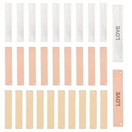 DICOSMETIC Pack of 30 Brass Stamping Blank Tag Pendants 1.38 x 0.24 Inch Rectangle Charm Golden Rose Gold Silver 2 Hole Connect Charm for DIY Bracelet Earring Jewellery Making, Hole: 1 mm, Brass