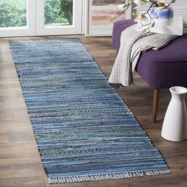 Safavieh Rag Rug Collection RAR127B Hand Woven Blue and Multi Cotton Runner (2'3" x 8')