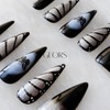 [GLORS] Stiletto Press-On Nails, Black and Silver Butterfly Design, 10