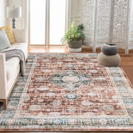 RUGSREAL Living Room Rug 6x9 Area Rugs Washable Rug Stain Resistant Non-Slip Rugs for Bedroom,Vintage Room Decor Boho Medallion Rug for Bedroom Dining Room Soft Accent Rug Farmhouse Home Decor