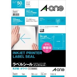 A-One 28692 Inkjet Label Stickers, Glossy Paper, A4, Uncut, 50 Sheets