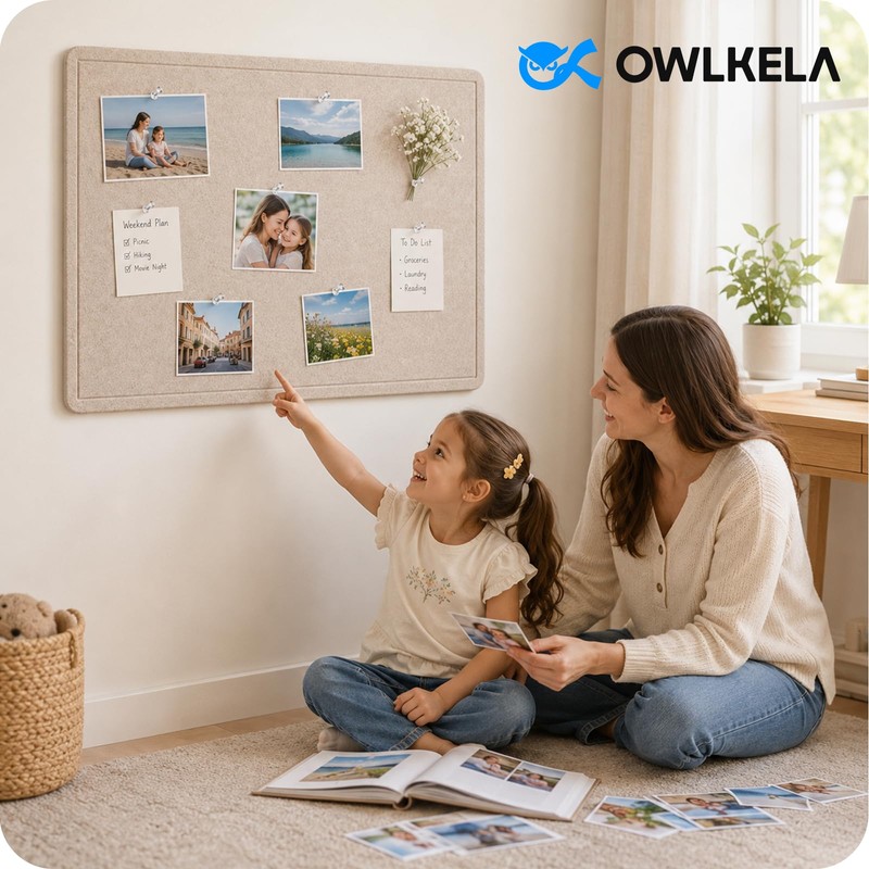 OWLKELA 36 x 24 inch Felt Bulletin Board, Self-Adhesive Pin