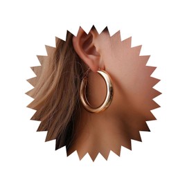 Wendalern Chunky Golden Hoop Earrings Large Huggie Hoop Earrings Vintage Geometric Round Large Earrings Simple Hypoallergenic Hoop Earrings Jewellery for Women Girls, Zinc, No Gemstone