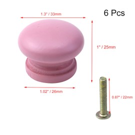Pastlla 6Pcs Wood Door Knob, Colorful Cute Drawer Cabinet Knob Wood Round Mushroom Shape Knobs Furniture Cabinet Knobs Pull Handles for Cupboard Bedroom Home, 1 Inch (Pink)