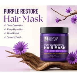 Deep Conditioning Silver Shine Purple Hair Mask for Gray Hair, Purple Toner for Brassy, Bleached, Silver, or Color Treated Hair, Restore Moisture & Brighten Dull Hair, Sulfate Free, Made in USA, 8oz