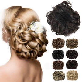 Luxiremi Hairpiece Bun Scrunchie Updo Curly Brown Thick Hair Bun Hair Extension Combs in Bun Hairpiece for Women Ladies
