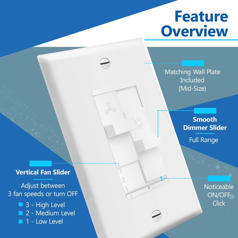 LIDER Combination Light Switch and 3-Speed Fan Control, Light and