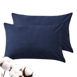 LINENOVA 100% Luxury Cotton King Pillowcases(Set of 2),Super Soft and Breathable Envelope Closure Pillow Cases - 50x90cm - Navy