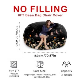 HOWSEESNOW 6FT Giant Bean Bag Chair Cover - Soft Fluffy Dutch Velvet Bean Bag Bed (No Filling, Cover Only), Comfy 6FT Bean Bag Cover, Oversized Lazy Sofa Cover