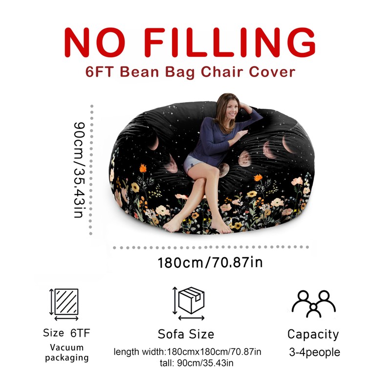 HOWSEESNOW 6FT Giant Bean Bag Chair Cover - Soft Fluffy
