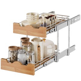 OCG Pull Out Cabinet Organizer 11" W x 21" D, 2 Tier Slide Out Shelf, Heavy-Duty Pull Out Drawer for Cabinets, Base Cabinet Organization for Kitchen, Pantry, Bathroom