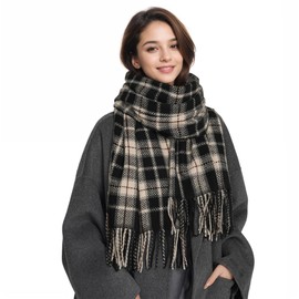 Lamca Women Tartan Scarf - Winter Long Scarves Soft Warm Plaid Blanket Wool Check Tassel Wraps Shawl Scarfs Stole UK