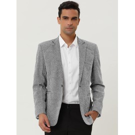 Lars Amadeus Men's Casual Plaid Sports Coat Notched Lapel One Button Gray Houndstooth Blazer Medium