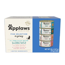 Applaws Natural Wet Cat Food in Gravy, Limited Ingredient Canned Wet Cat Food, No Additives, Made with Natural Ingredients, Fish Selection in Gravy Cans (24 x 2.47oz Cans)