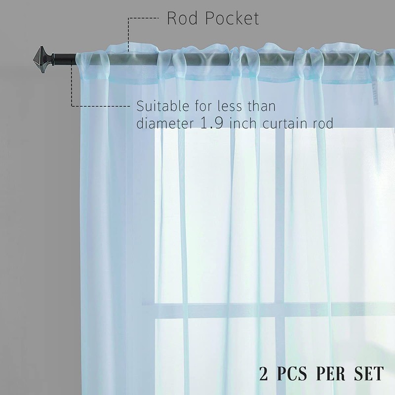 TOAVA DECO Sky Blue Sheer Curtains 45 Inch Length for