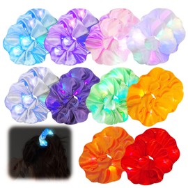 Light Up Scrunchie 20pcs, Neon LED Hair Ties, Luminous Hair Accessories for Women and Girls, LED Scrunchies for Halloween Christmas Weddings Costume Parties, 10 Colors