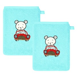 Lashuma Fluffy Wash Mitts Embroidered with Car 15 x 21 cm Small Baby Towels Blue Baby Towel Set Soft