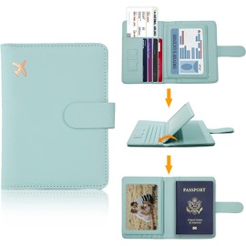 Mythya Carteras para Pasaporte, Portadocumentos de Viaje RFID Prueba de Agua, Cartera de Pasaporte para Hombres y Mujeres, Paquete de Fotos y Tarjetas de Vacunación
