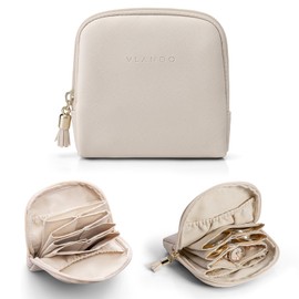 Vlando Mini Jewelry Travel Case,Jewelry Pouch Bags with Zipper,Velvet Jewelry Organizer Storage Bag for Bracelet Rings Earring Travel Essentials Gifts for Women Girl-Beige