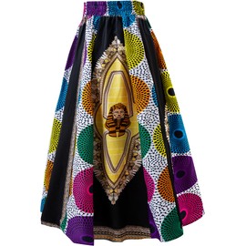 HongyuAmy Women's African Print High Waist Pleated A Line Long Maxi Skirts with Pockets (as1, Alpha, one_Size, Regular, Regular, Color C)