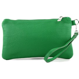 modamoda de T193 Women's Leather Clutch Wrist Bag Cosmetic Bag Small Handmade in Italy, Leaf Green