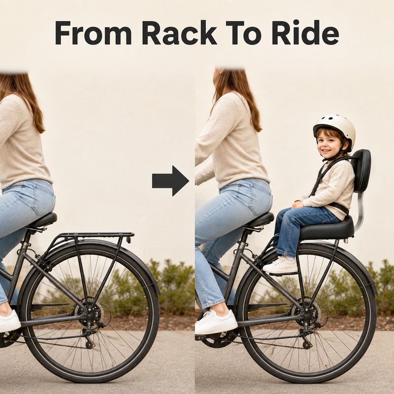 Rear Bicycle Child Seat with Backrest, Kids Bike Saddle for