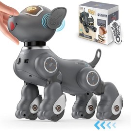 Robot Dog Toy For Kids, Voice & 2.4GHz Remote Control Robot Pet With Interactive Touch Sensors, Over 20+ Responses, Program Mode, Robotic Puppy STEM Toy For Kids Boys & Girls Over 3 - Color: grey