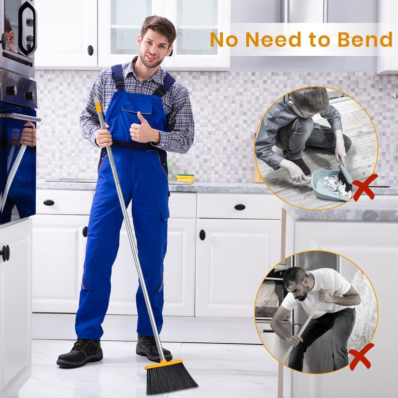 TreeLen Broom and Dustpan Set, Stand Up Broom and Dustpan