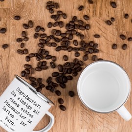 Mr. & Mrs. Panda Camping Enamel Mug Saying Great Grandmother Fern - Gift, Humorous Saying, Stainless Steel Drinking Cup, Enamel Cup Camping, Mug