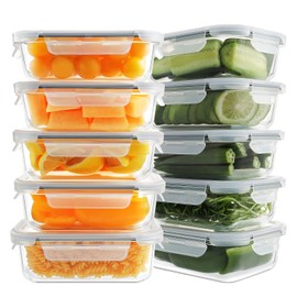 HOMBERKING 10 Pack Glass Meal Prep Containers, Glass Food Storage Containers with Lids, Airtight Glass Lunch Bento Boxes, BPA-Free & Leak Proof (10 lids & 10 Containers) - Grey